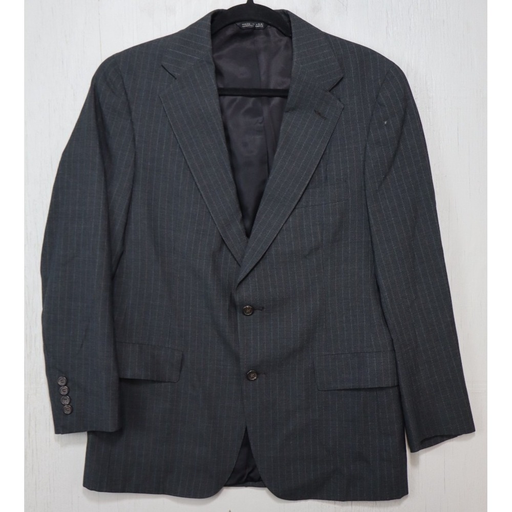 Vintage Polo University Club Ralph Lauren Blazer Jacket 40R Gray Striped Wool